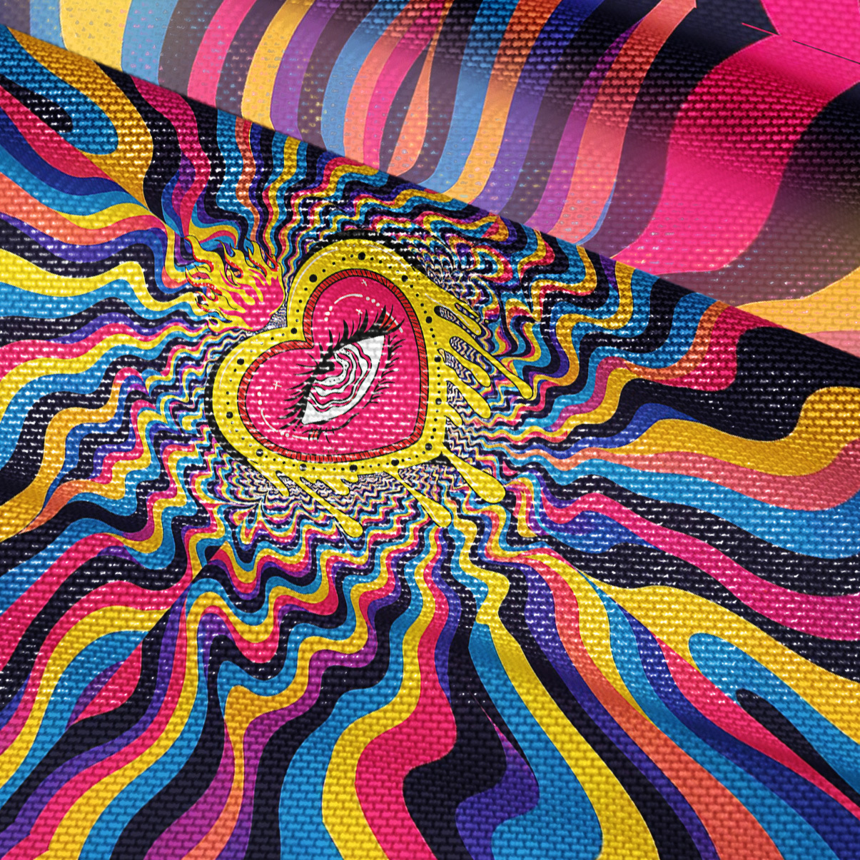 Purplehecate Trippy Heart Flame Mesh Button Up Shirt