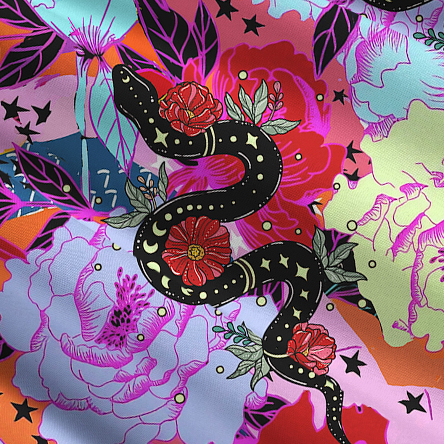 Purplehecate Enchanted Black Serpent & Floral Pattern Convertible Maxi Skirt