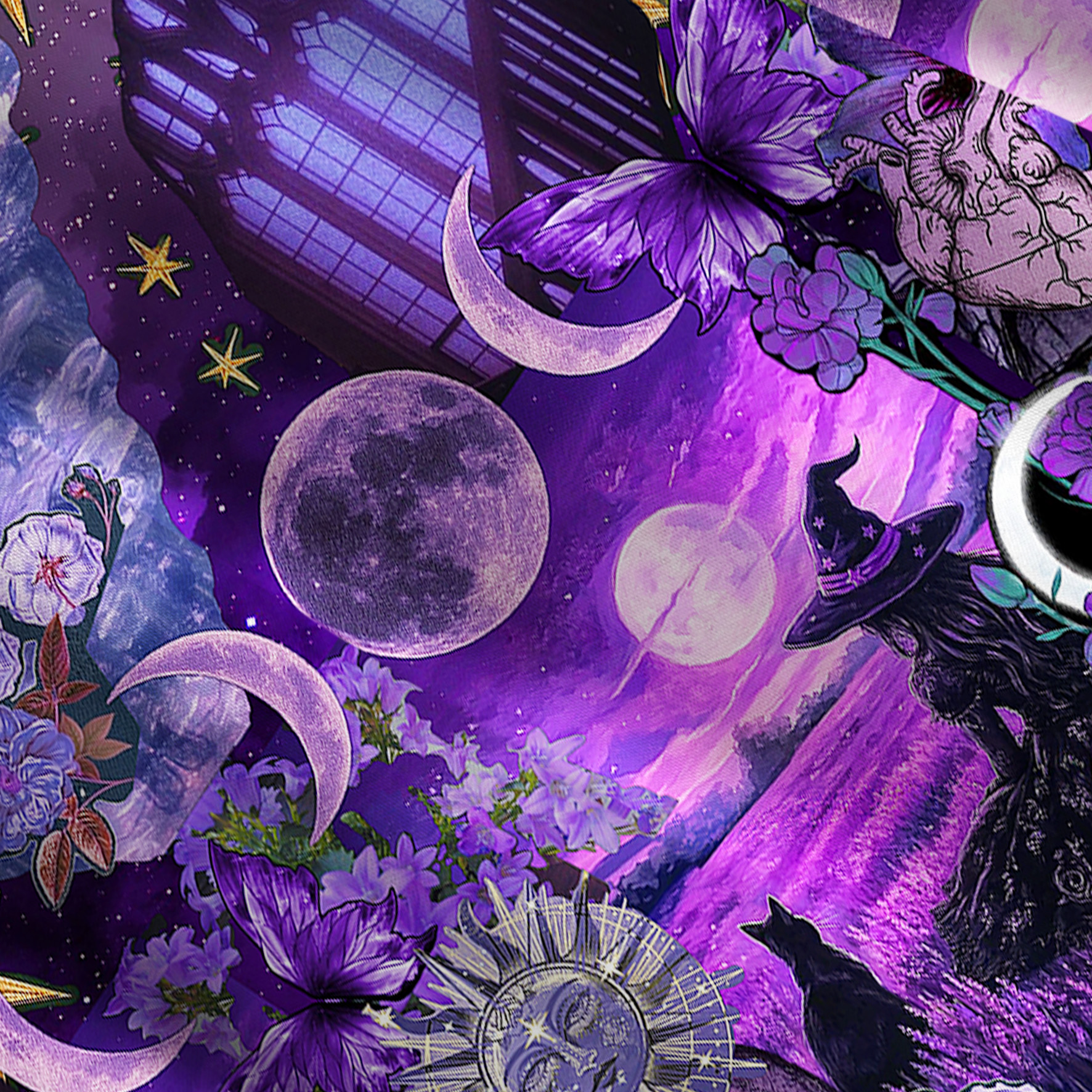 Purplehecate Witchy Black Cat Moon Convertible Maxi Skirt