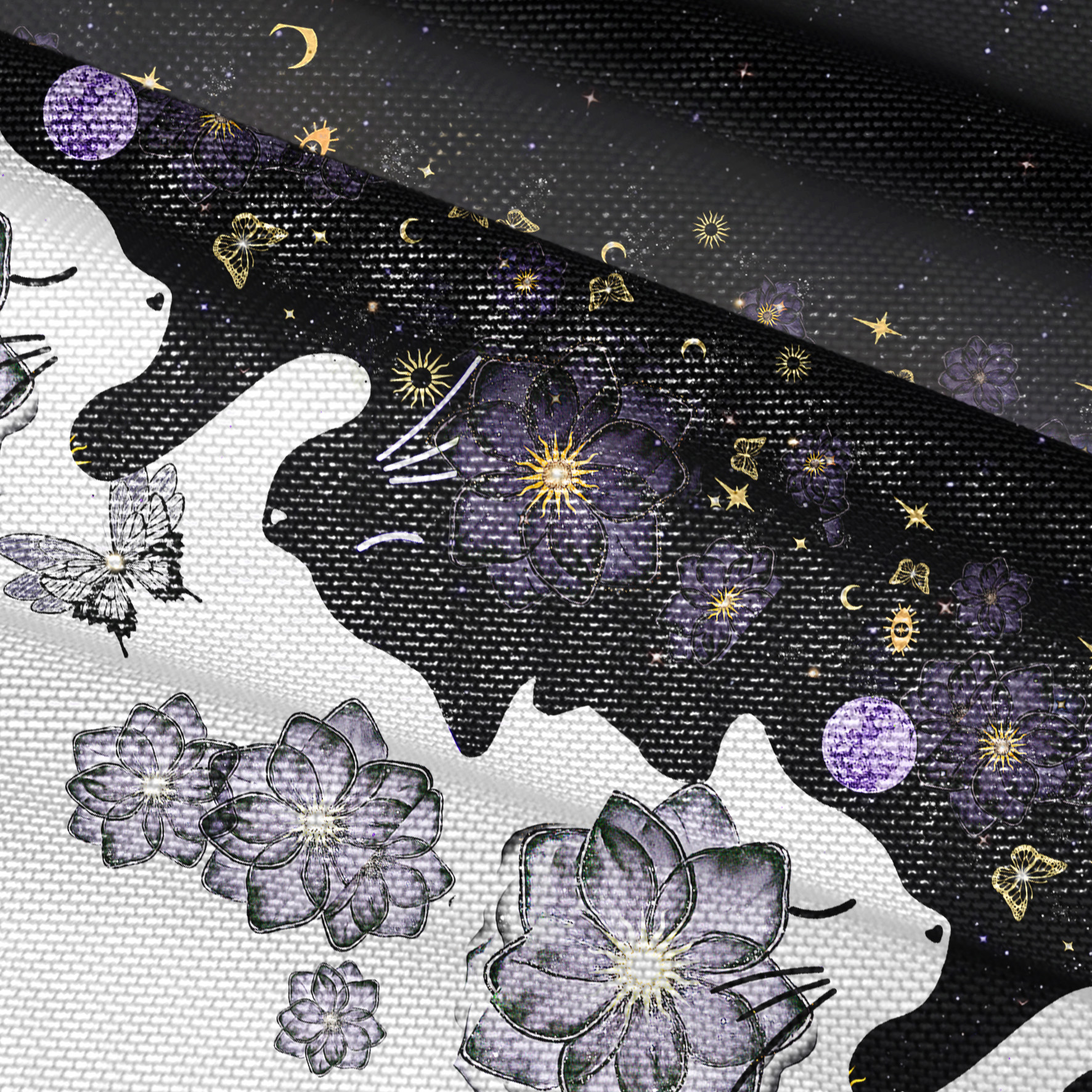 Purplehecate Starlit Cats & Butterflies Mesh Button Up Shirt