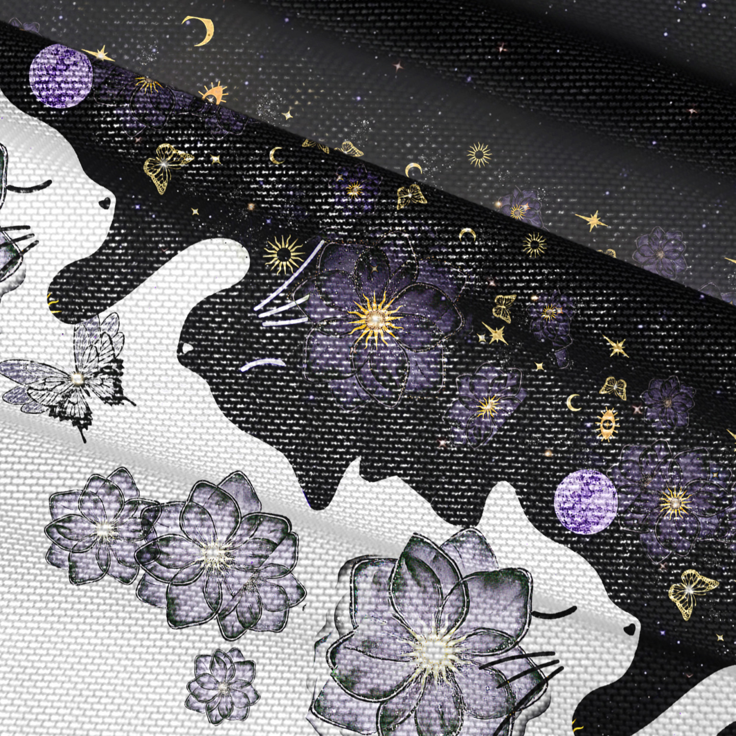 Purplehecate Starlit Cats & Butterflies Mesh Button Up Shirt