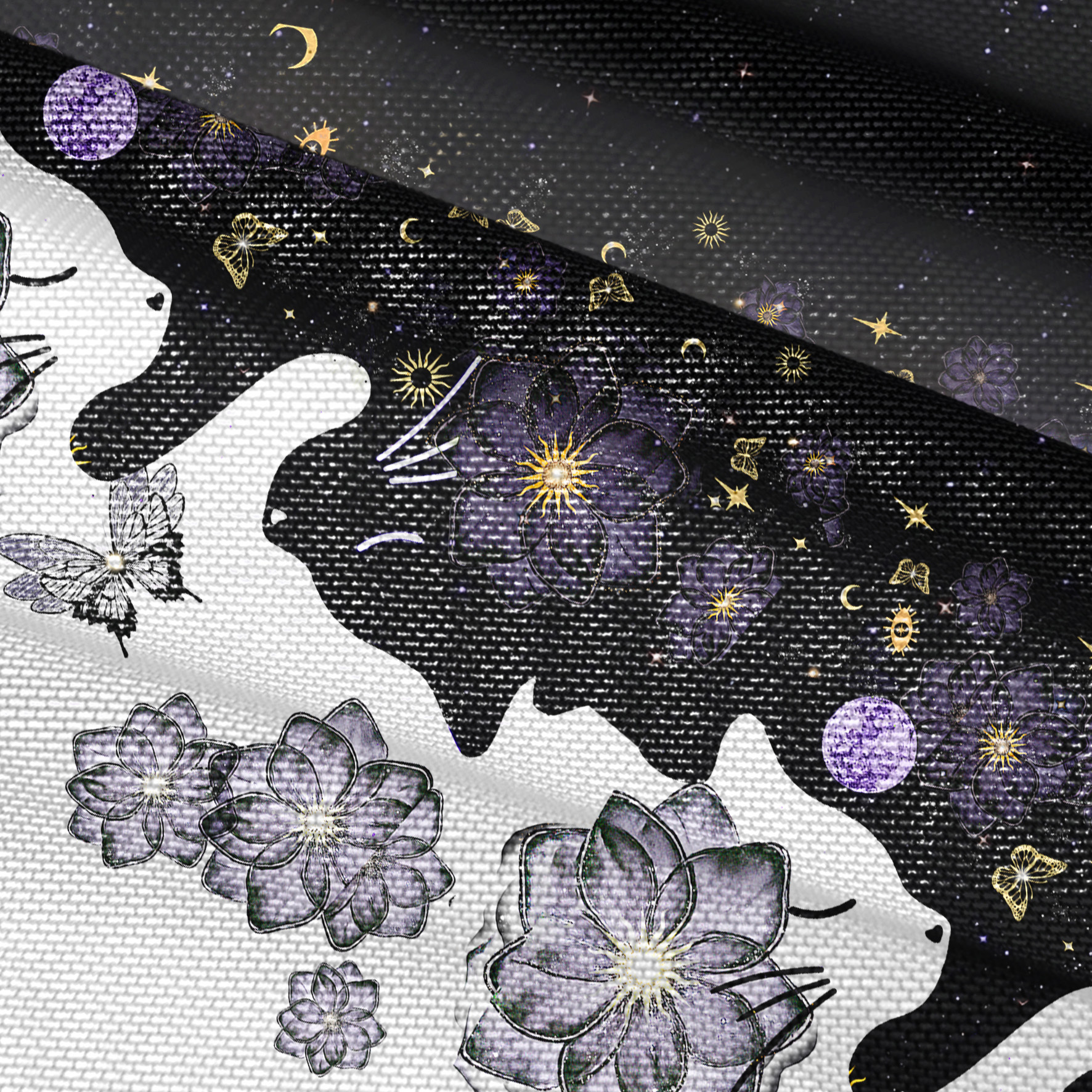 Purplehecate Starlit Cats & Butterflies Mesh Button Up Shirt