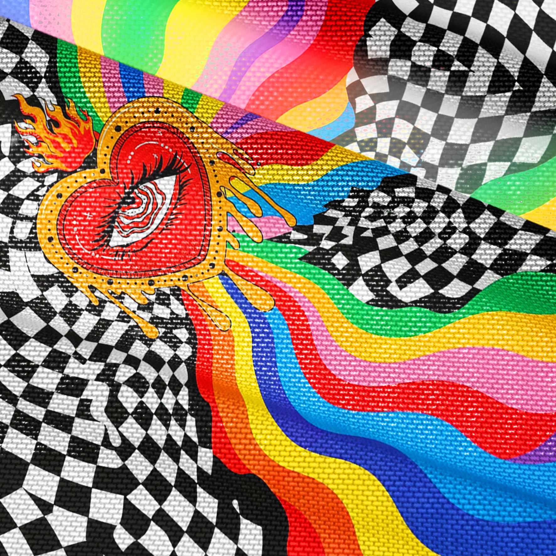 Purplehecate Trippy Rainbow Heart Eye Mesh Button Up Shirt