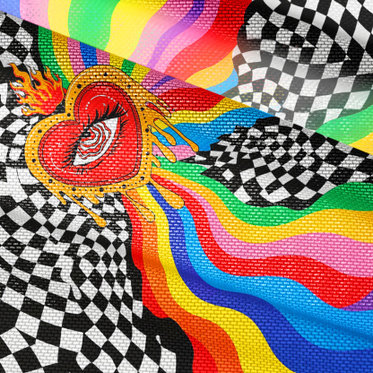 Purplehecate Trippy Rainbow Heart Eye Mesh Button Up Shirt