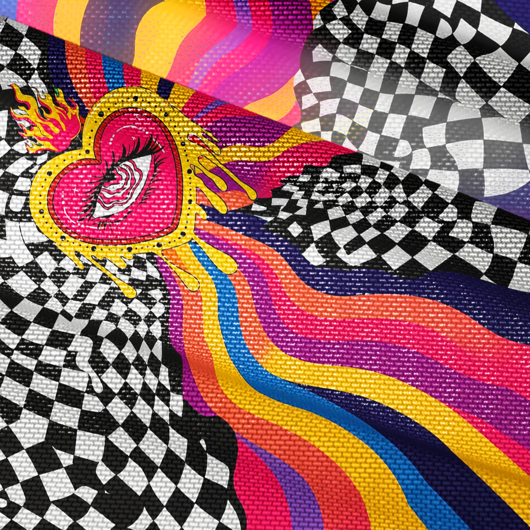 Purplehecate Trippy Heart Flame Mesh Button Up Shirt