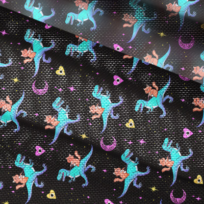 Purplehecate Witch Cat Rides the Dino Mesh Button Up Shirt