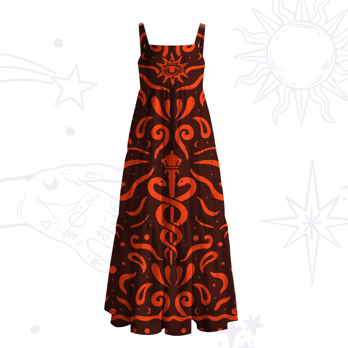 Purplehecate Mystic Serpent Staff Strappy Wide Straps Maxi Dress