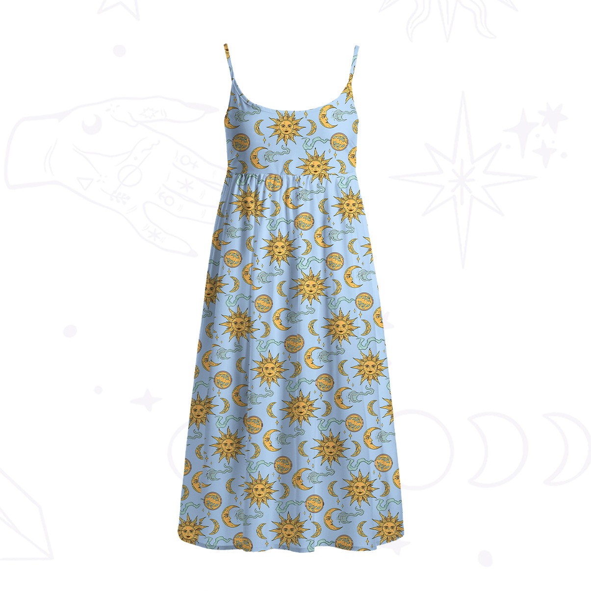 Purplehecate Magic of Sun and Moon Spaghetti Strap Midi Dress