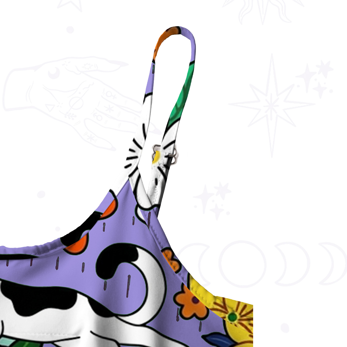 Purplehecate Enchanted Spring Whispering Cat Spaghetti Strap Midi Dress