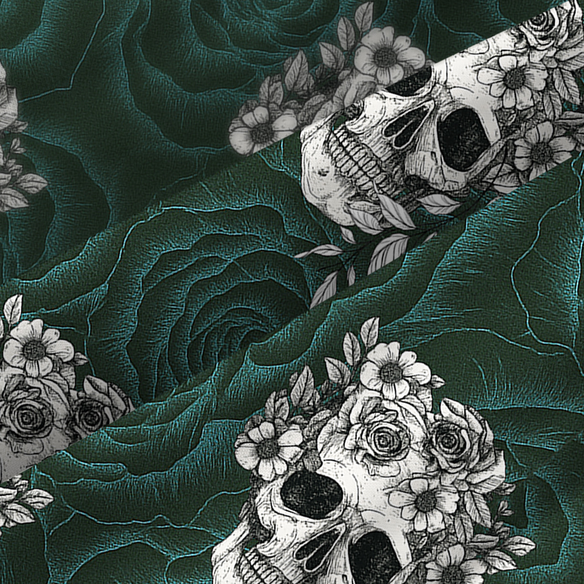 Purplehecate Rose Skull Spaghetti Strap Midi Dress