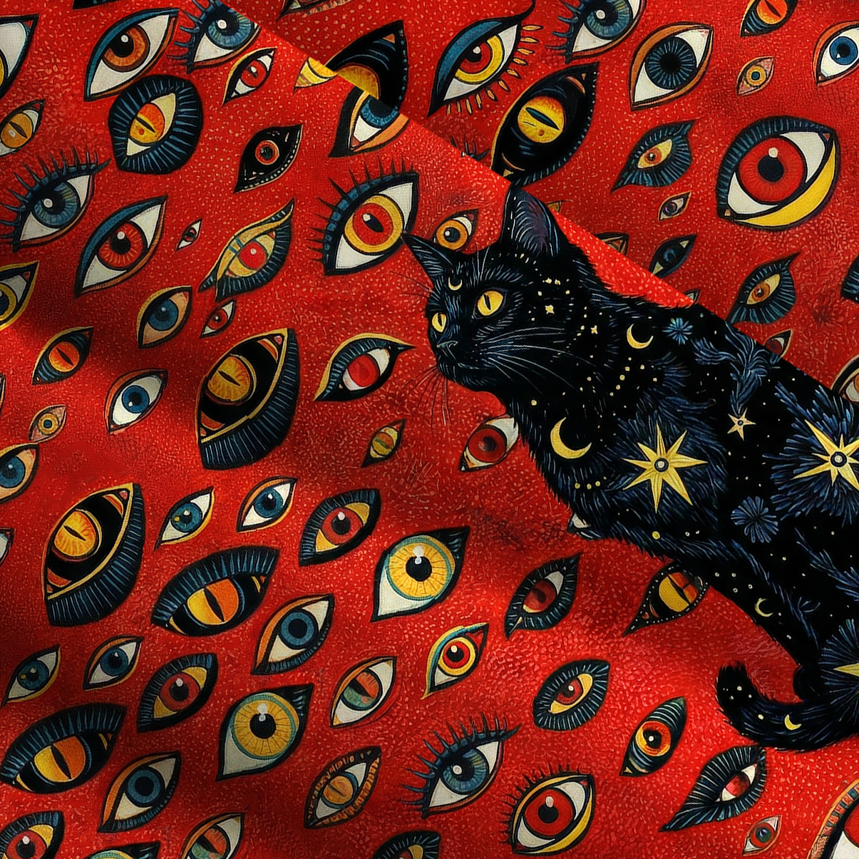 Purplehecate Cosmic Watcher Cat Wide Straps Maxi Dress