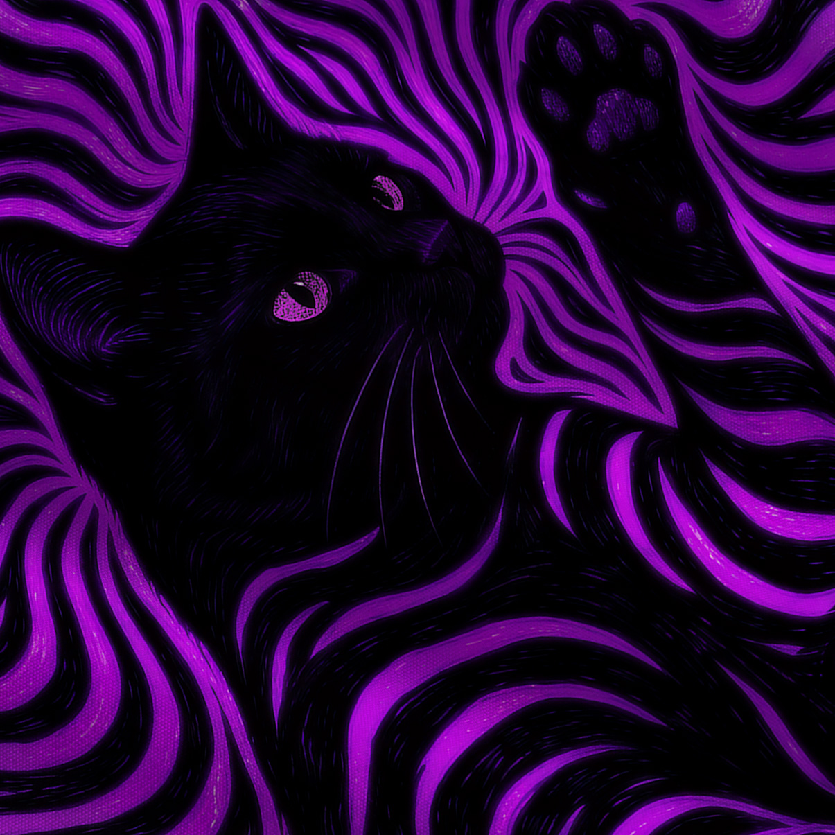Purplehecate Psychedelic Cat Tie Shoulder Maxi Dress