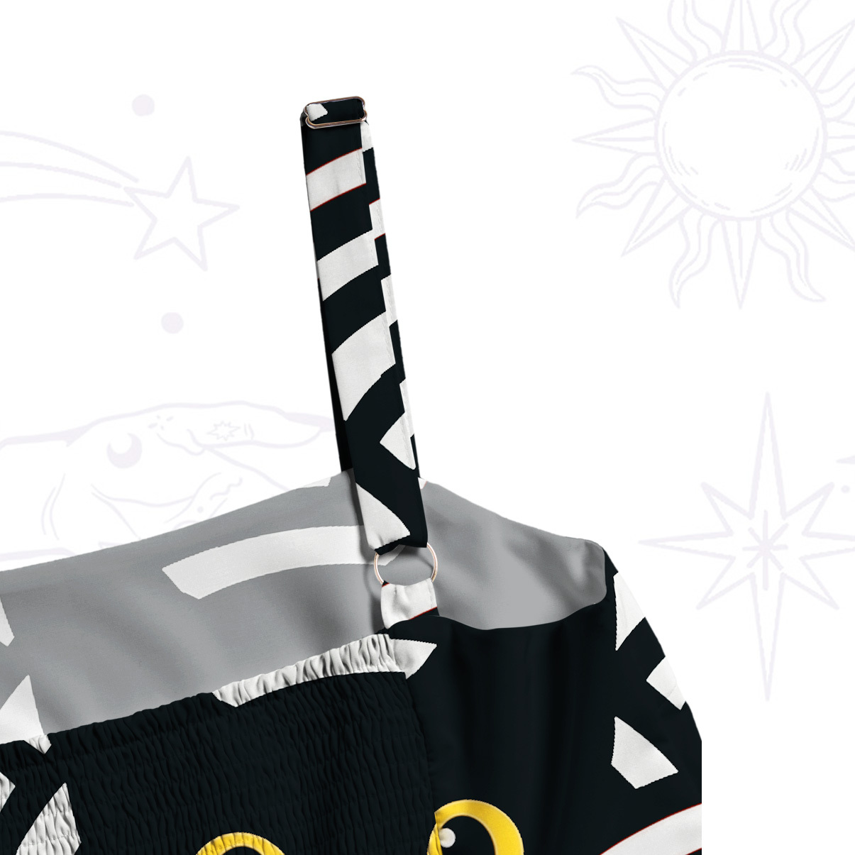 Purplehecate Rainbow Black Cat Waves Wide Straps Maxi Dress