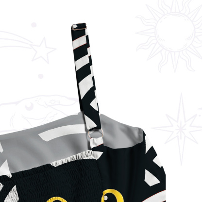Purplehecate Rainbow Black Cat Waves Wide Straps Maxi Dress