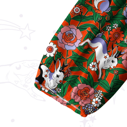 Purplehecate Mystic Blossom Bunny Garden Split Neck Tie Blouse