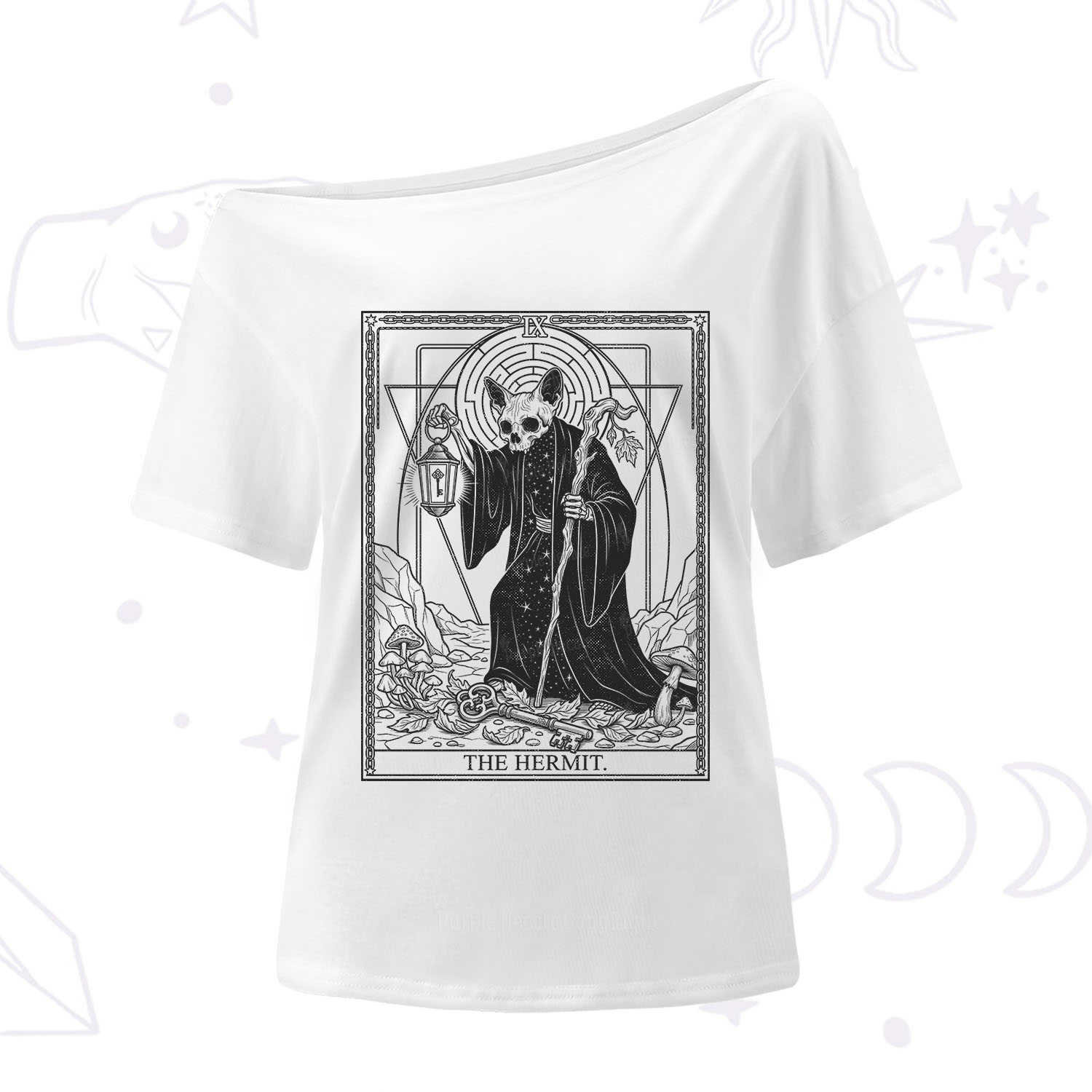Purplehecate The Hermit Skeleton Cat Tarot One Shoulder T-Shirt