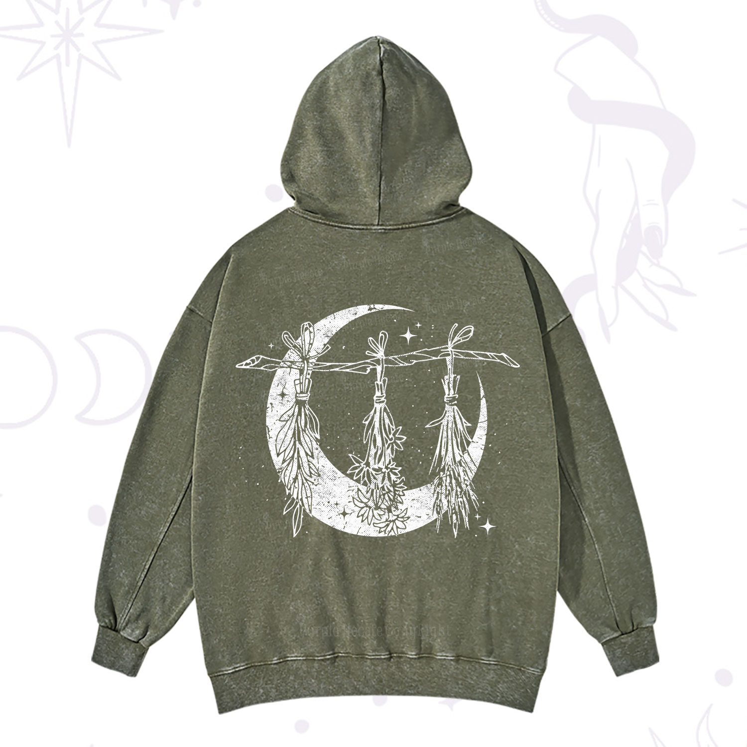 Purplehecate Witchy Moon Herbs Washed Hoodie