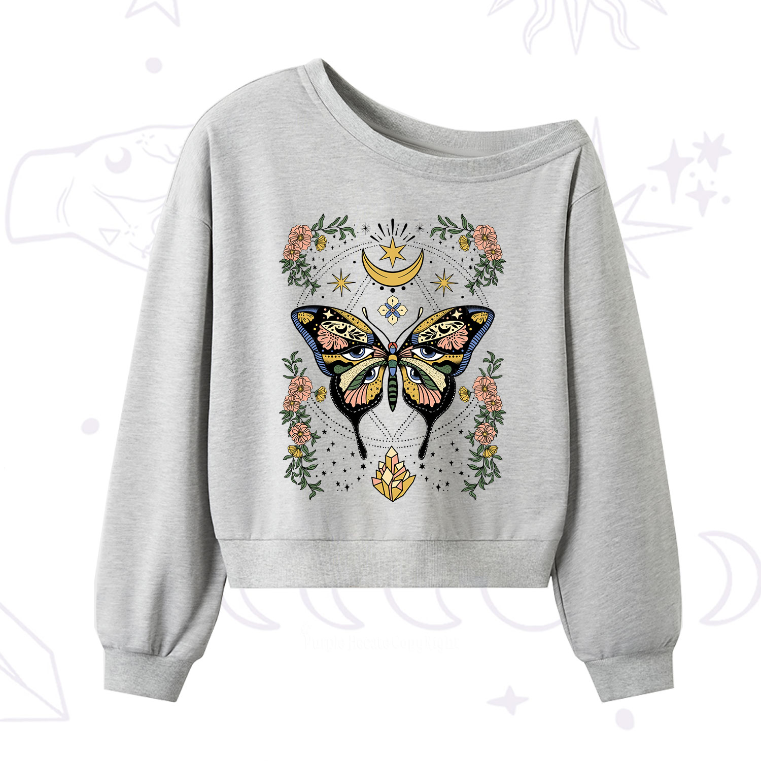 Purplehecate I Am Opening One Shoulder Sweatshirt