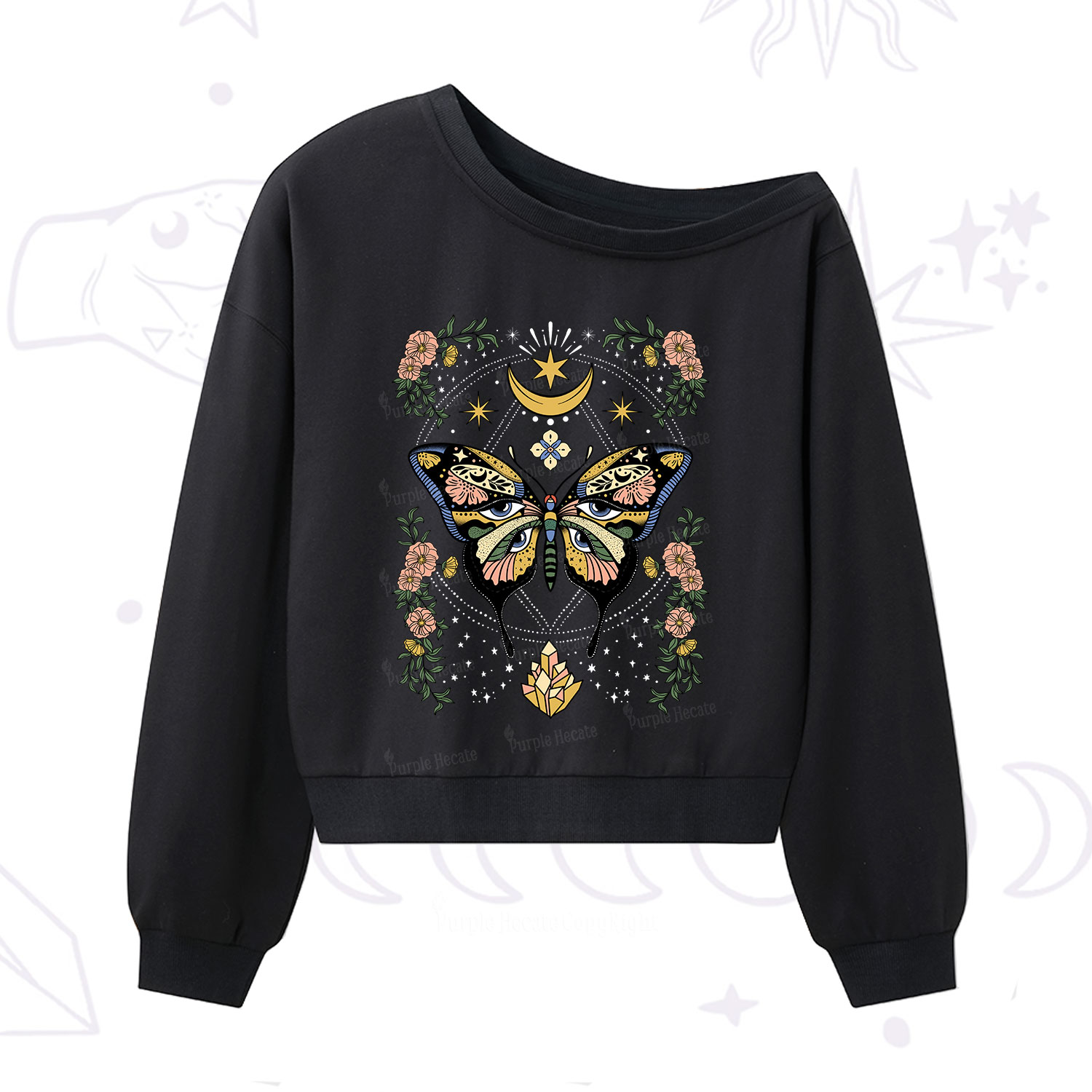 Purplehecate I Am Opening One Shoulder Sweatshirt