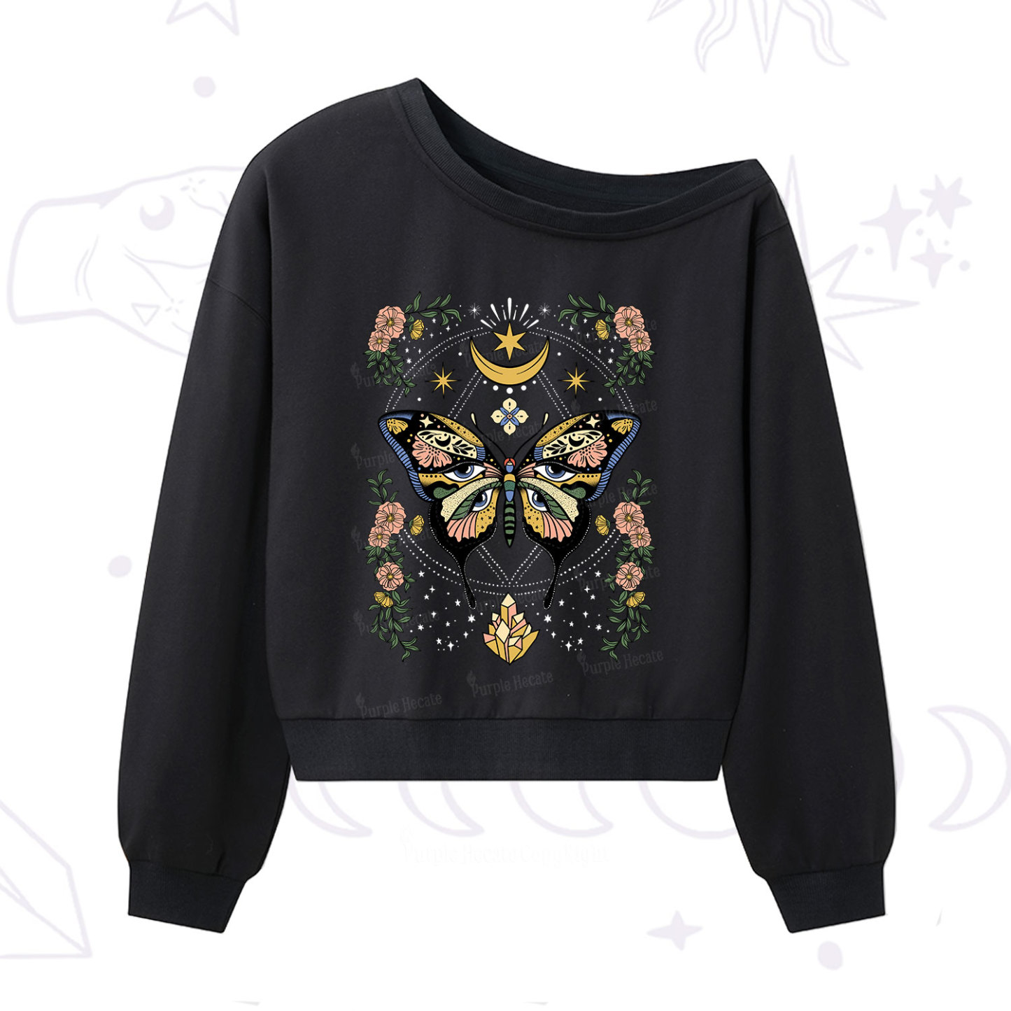 Purplehecate I Am Opening One Shoulder Sweatshirt