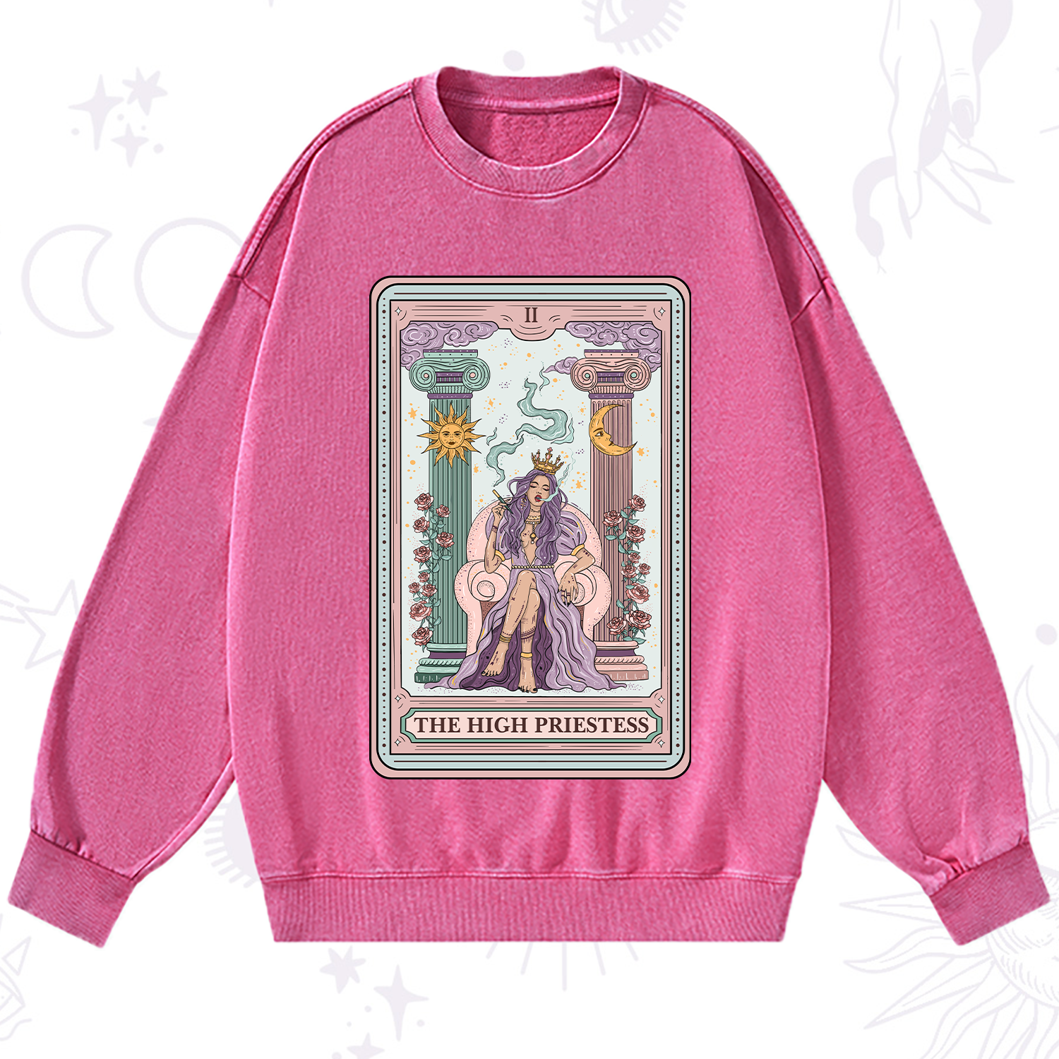 Purplehecate The High Priestess Tarot Card Washed Sweatshirt