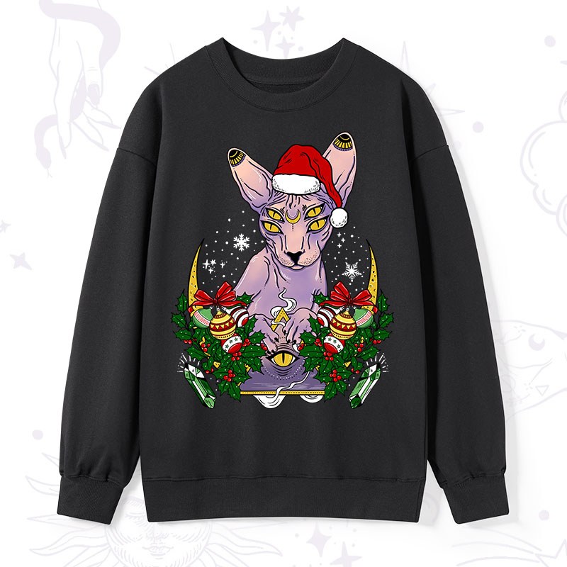 Purplehecate Christmas Moon Phase Cat Sweatshirt