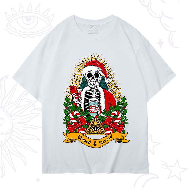 Purplehecate Christmas Blessed And Stressed T-Shirt