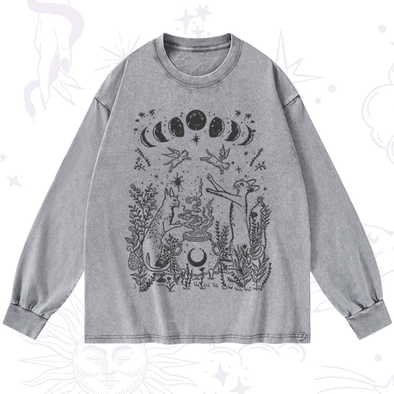 Purplehecate Celestial Cat Washed Long Sleeve Shirt