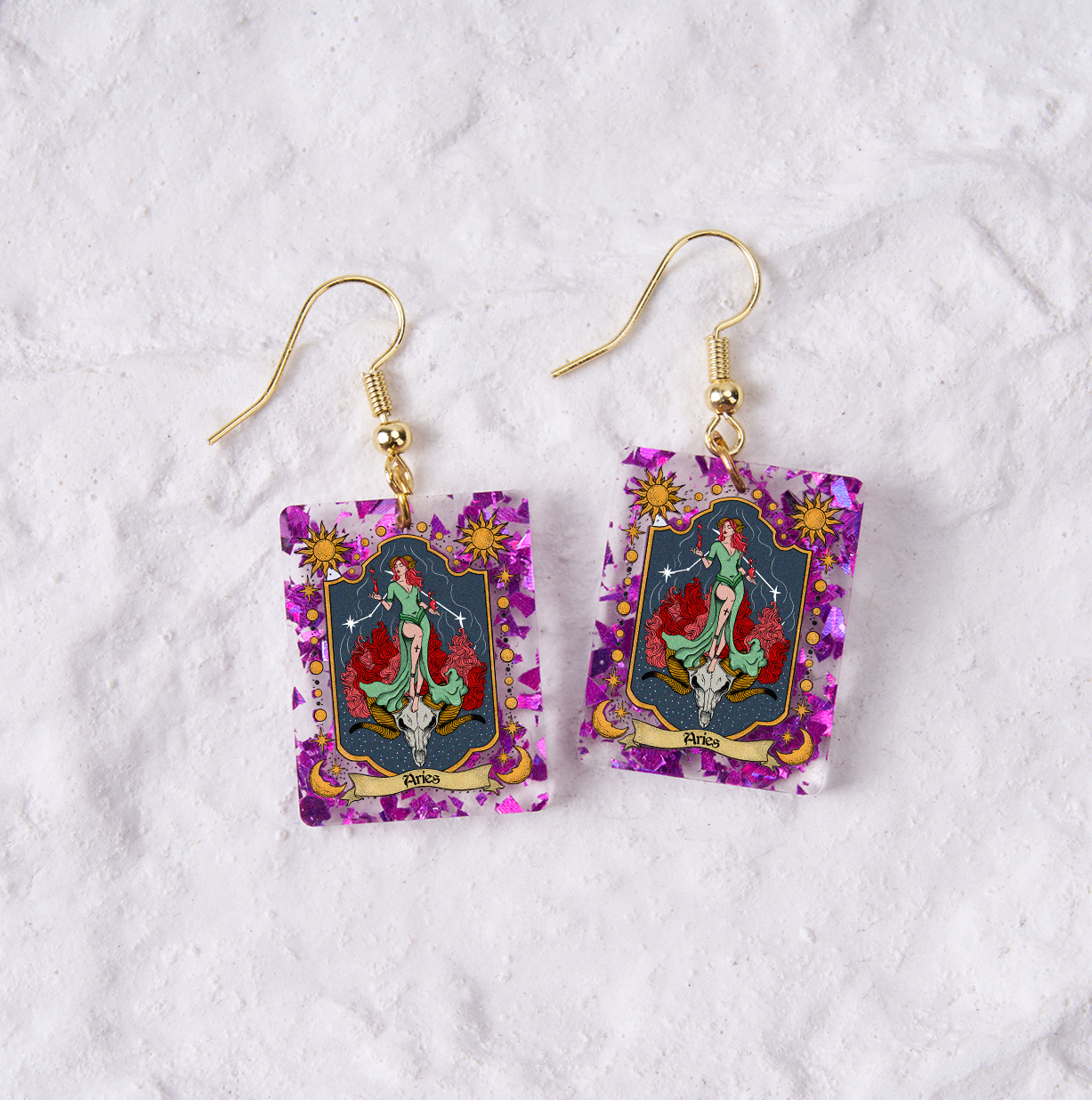 Purplehecate Aries Zodiac Purple fragments Acrylic Earrings