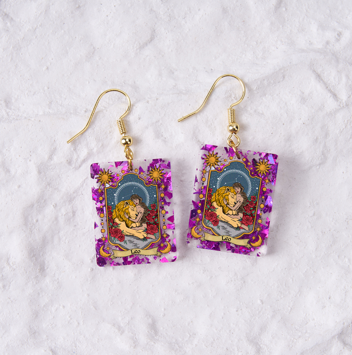 Purplehecate Leo Zodiac Purple fragments Acrylic Earrings