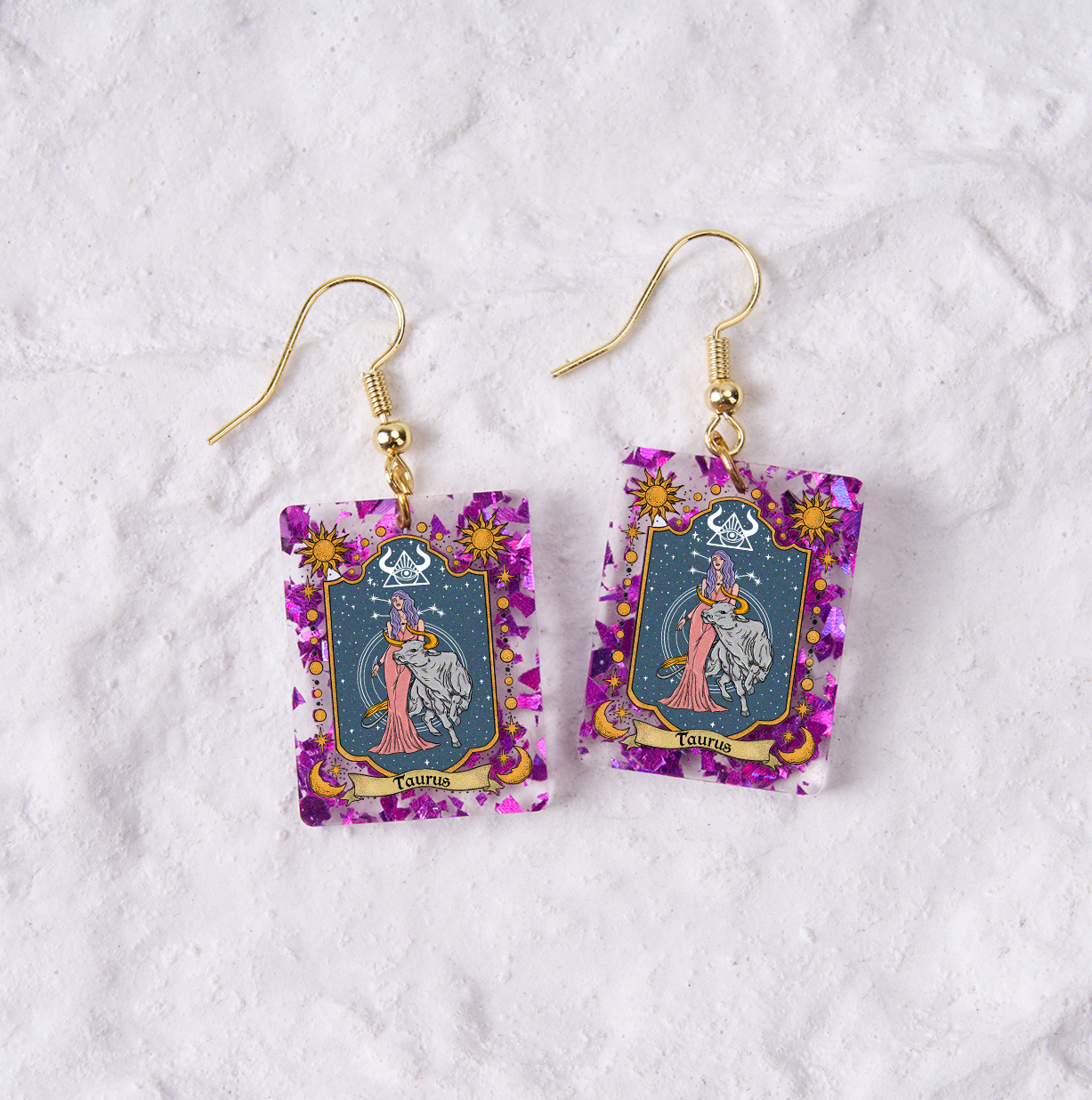 Purplehecate Taurus Zodiac Purple fragments Acrylic Earrings