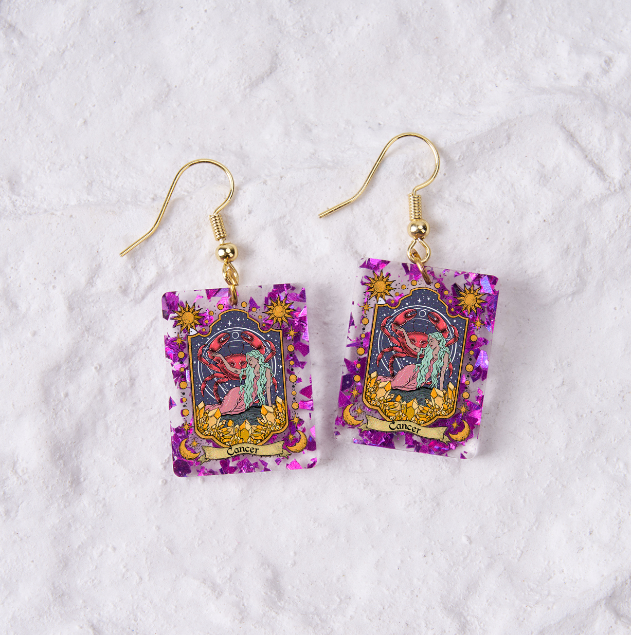Purplehecate Cancer Zodiac Purple fragments Acrylic Earrings
