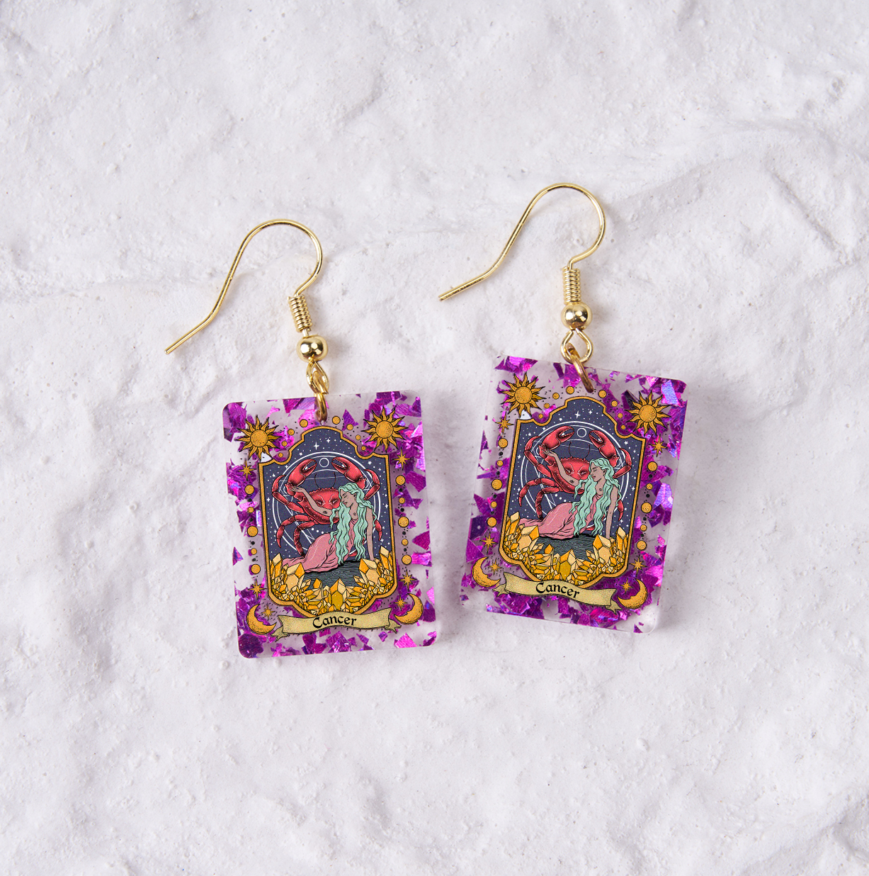 Magic Purplehecate Cancer Zodiac Purple fragments Acrylic Earrings