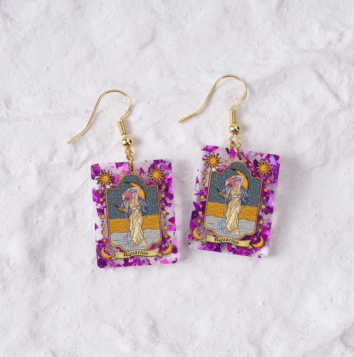 Magic Purplehecate Aquarius Zodiac Purple fragments Acrylic Earrings