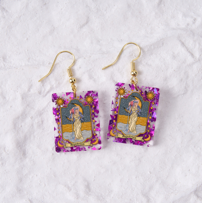 Purplehecate Aquarius Zodiac Purple fragments Acrylic Earrings