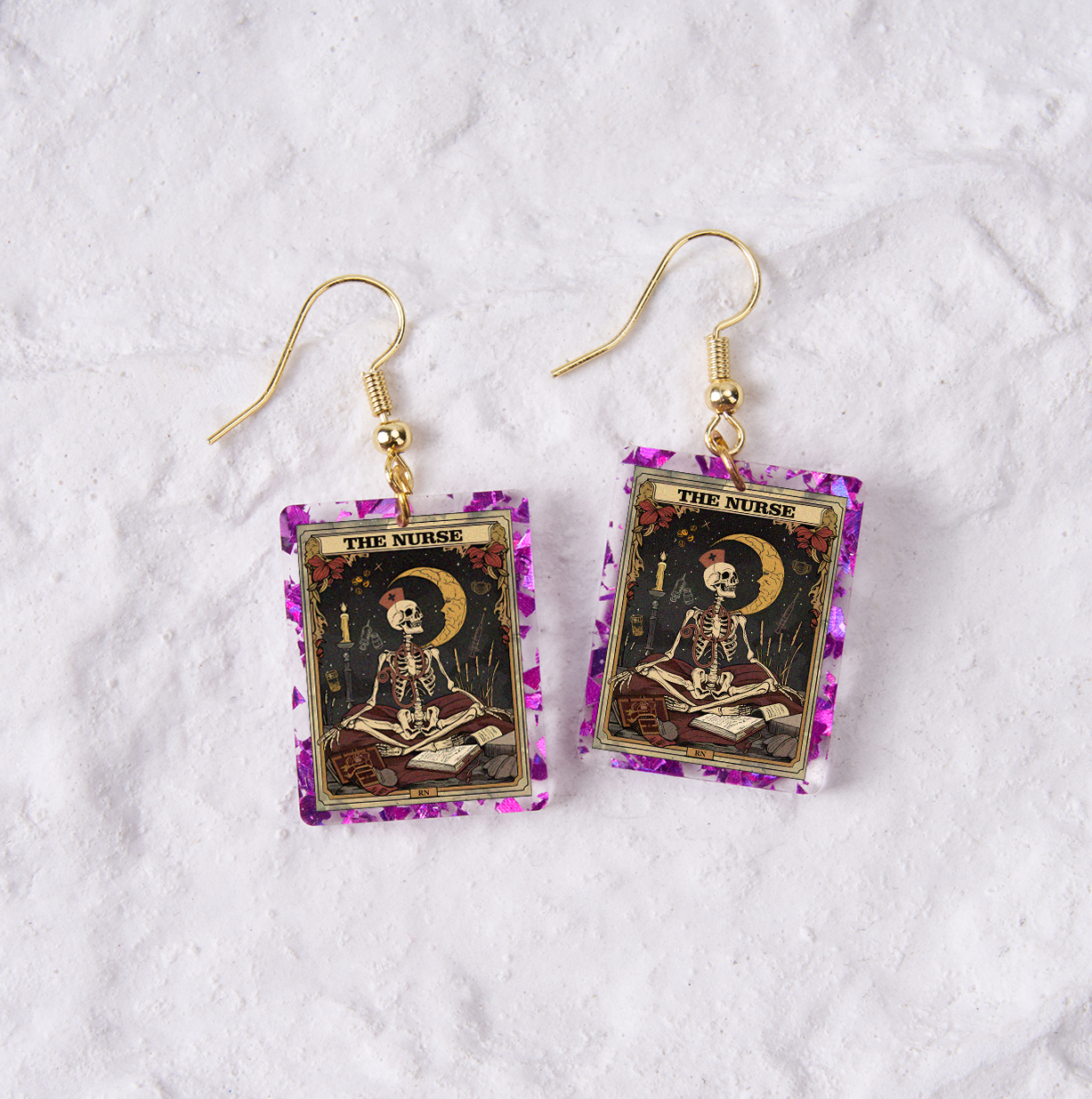 Magic Purplehecate The Nurse Tarot Card Purple fragments Acrylic Earrings