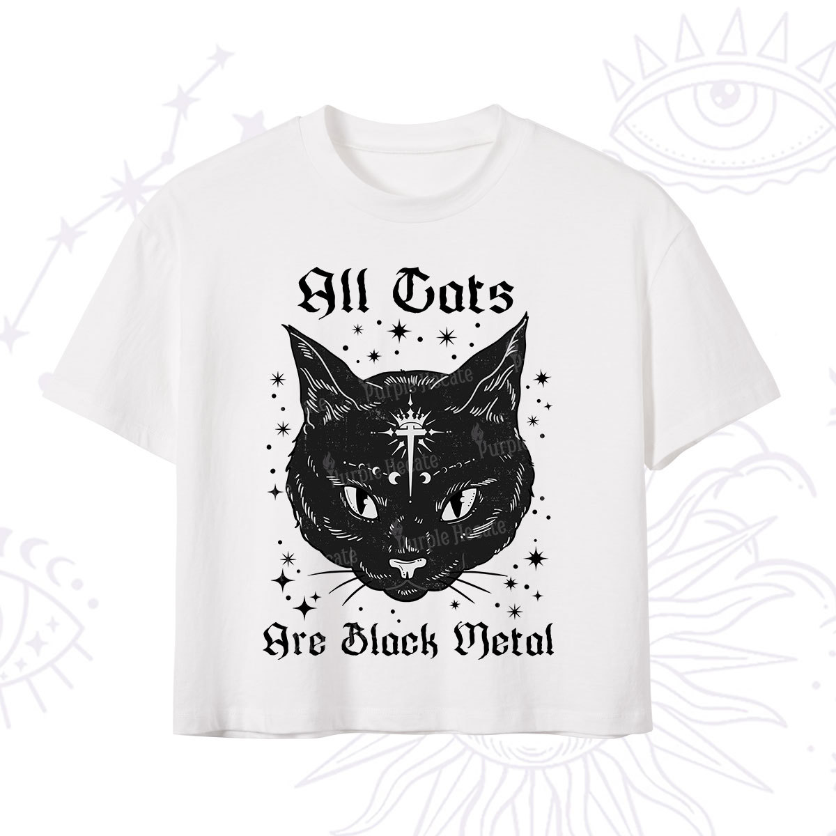 Purplehecate All Cats Are Black Metal Crop T-Shirt