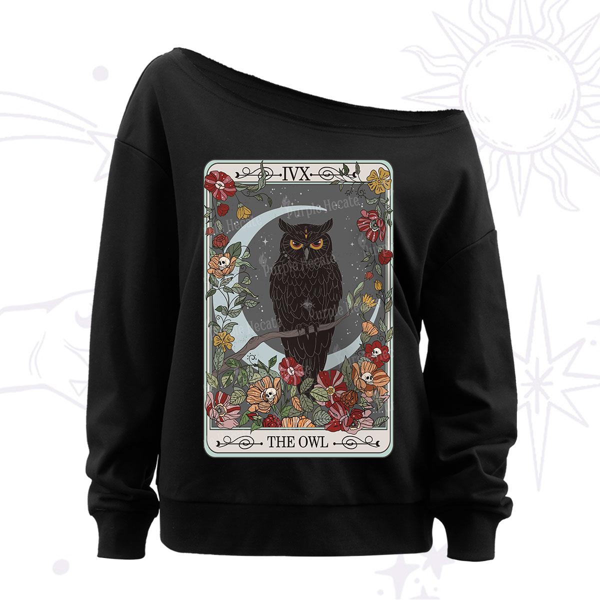 Purplehecate The Owl Tarot Off The Shoulder Sweatshirt