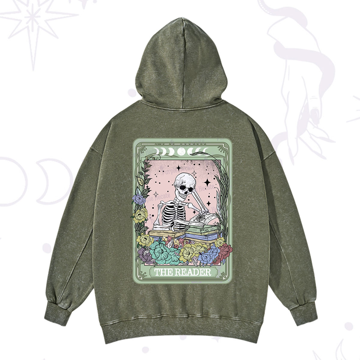 Purplehecate The Reader Bookworm Tarot Skeleton Washed Hoodie