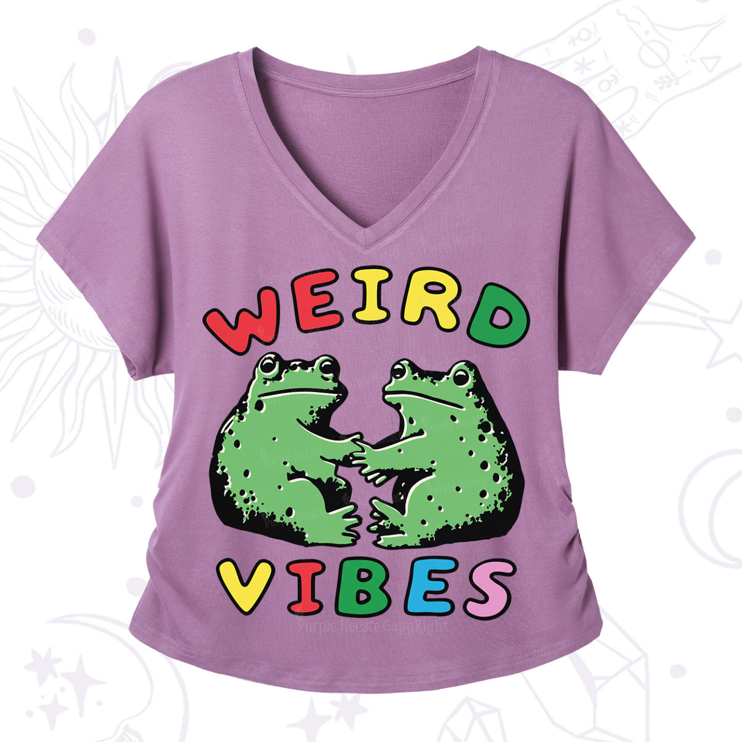 Purplehecate Weird Frog Vibes V-Neck T-Shirt