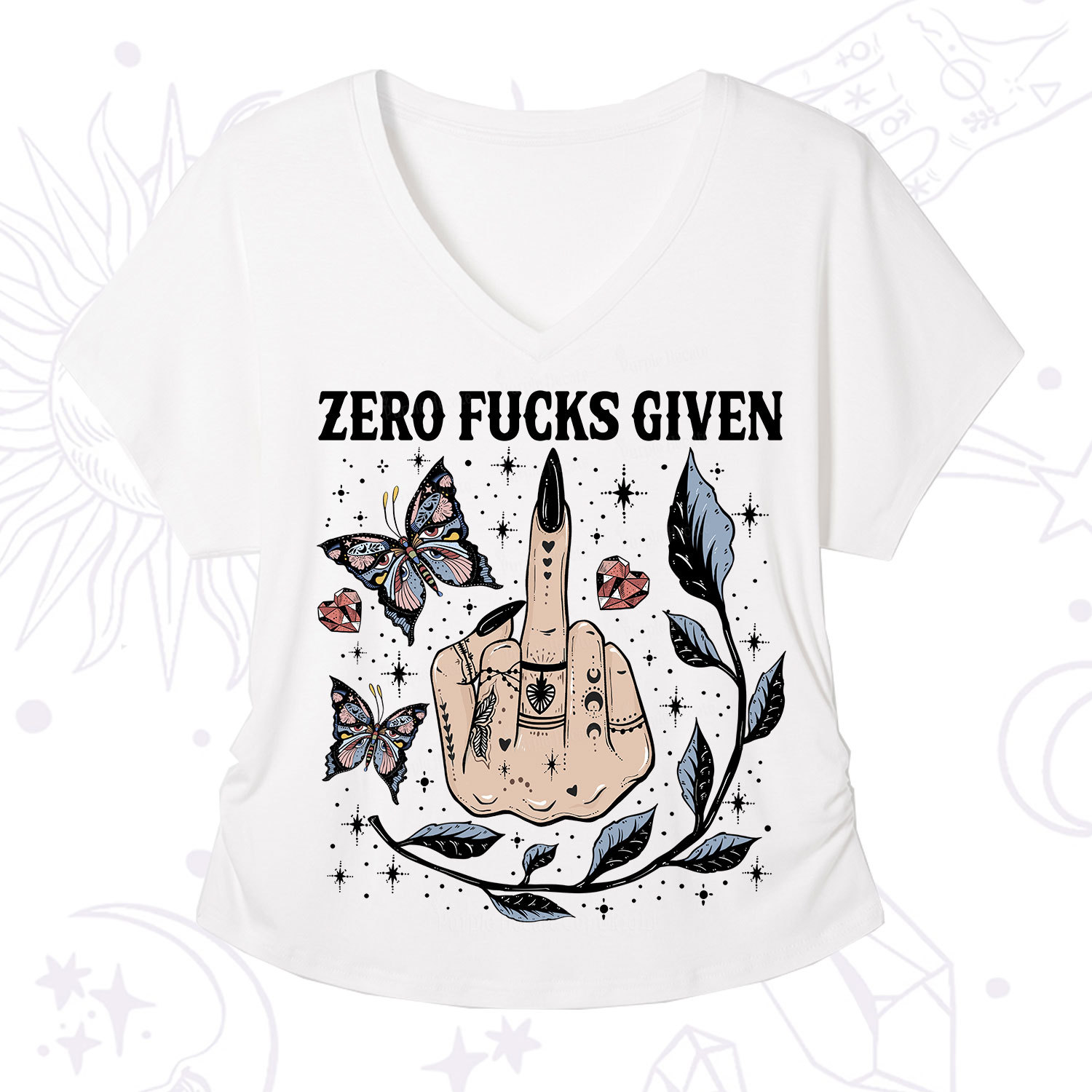 Purplehecate Zero Fucks Given V-Neck T-Shirt