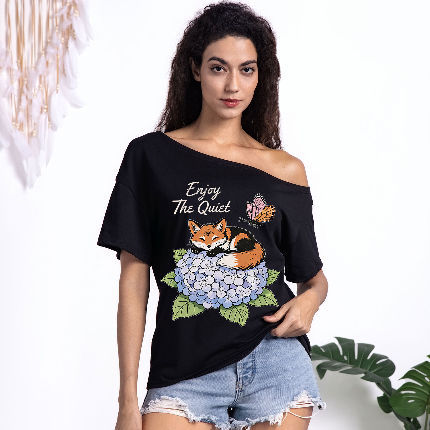 Purplehecate Enjoy The Quiet Fox One Shoulder T-Shirt