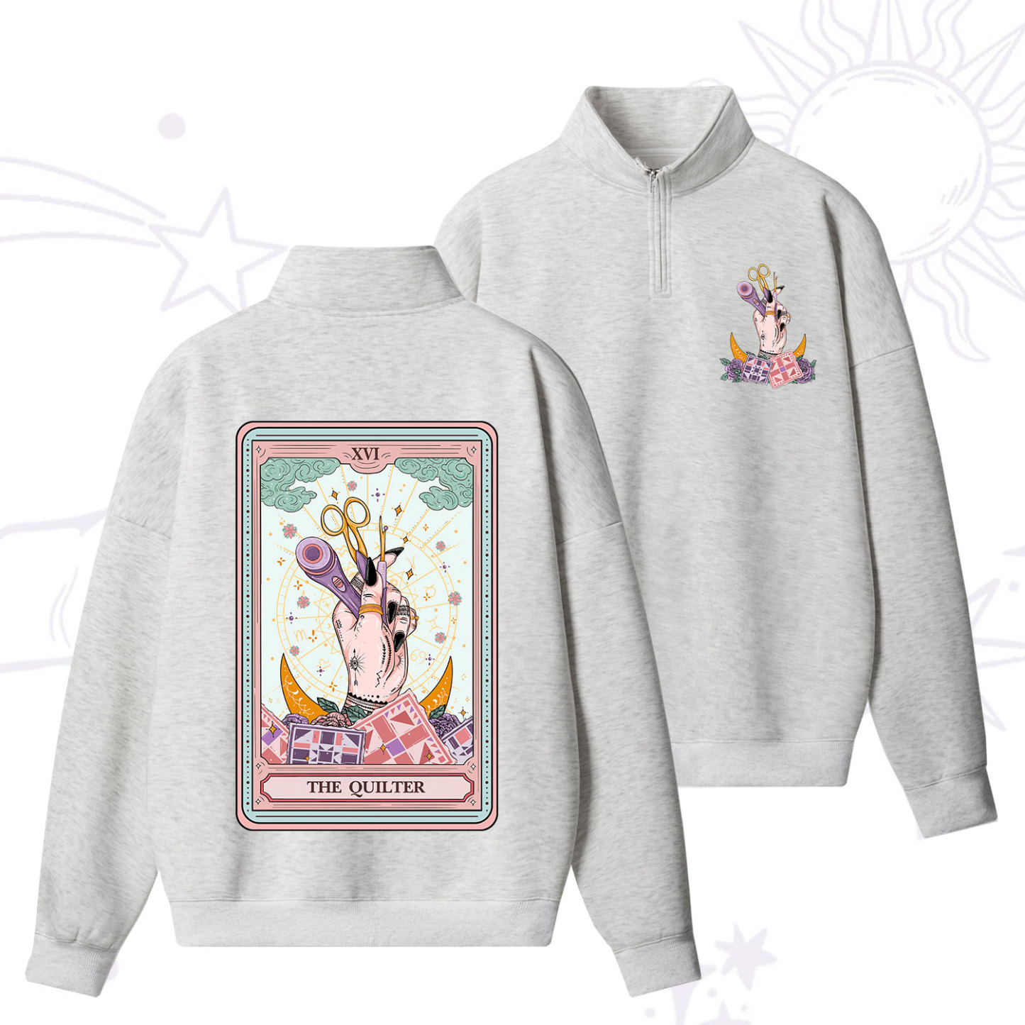 Purplehecate The Quilter Tarot Card Zip Fleece Sweatshirt