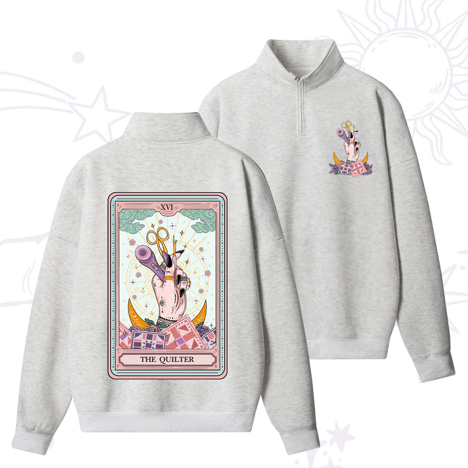 Purplehecate The Quilter Tarot Card Zip Fleece Sweatshirt