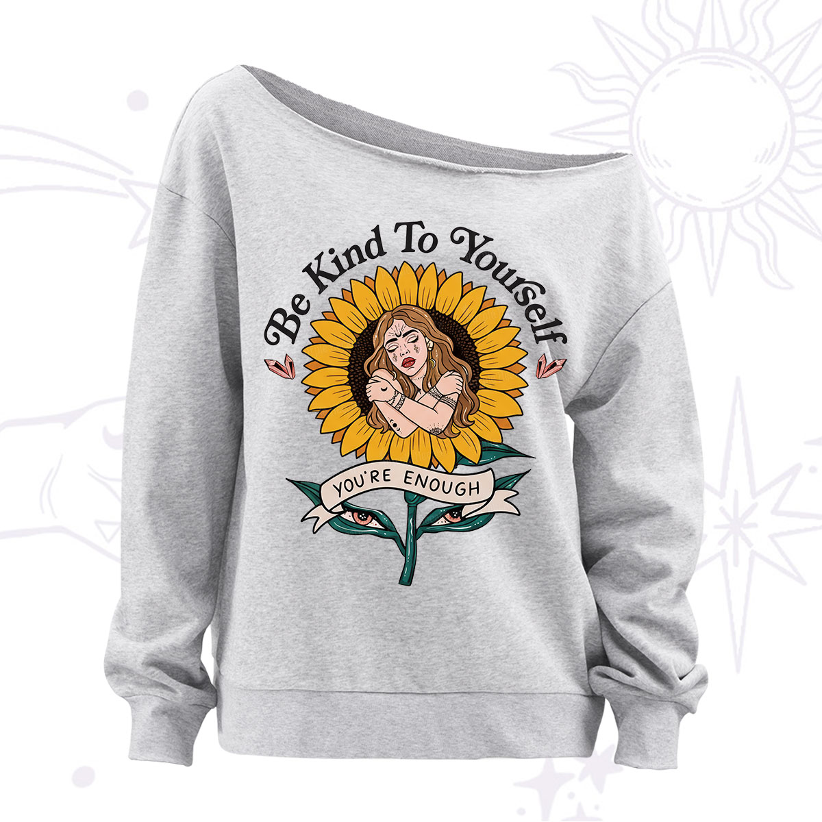 Purplehecate Be Kind To Yourself Off The Shoulder Sweatshirt