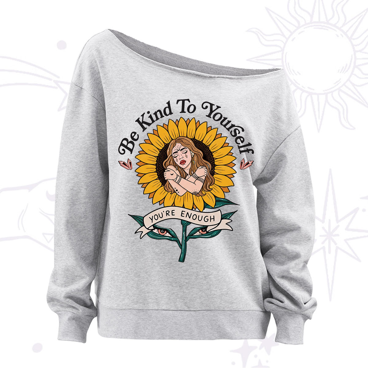 Purplehecate Be Kind To Yourself Off The Shoulder Sweatshirt
