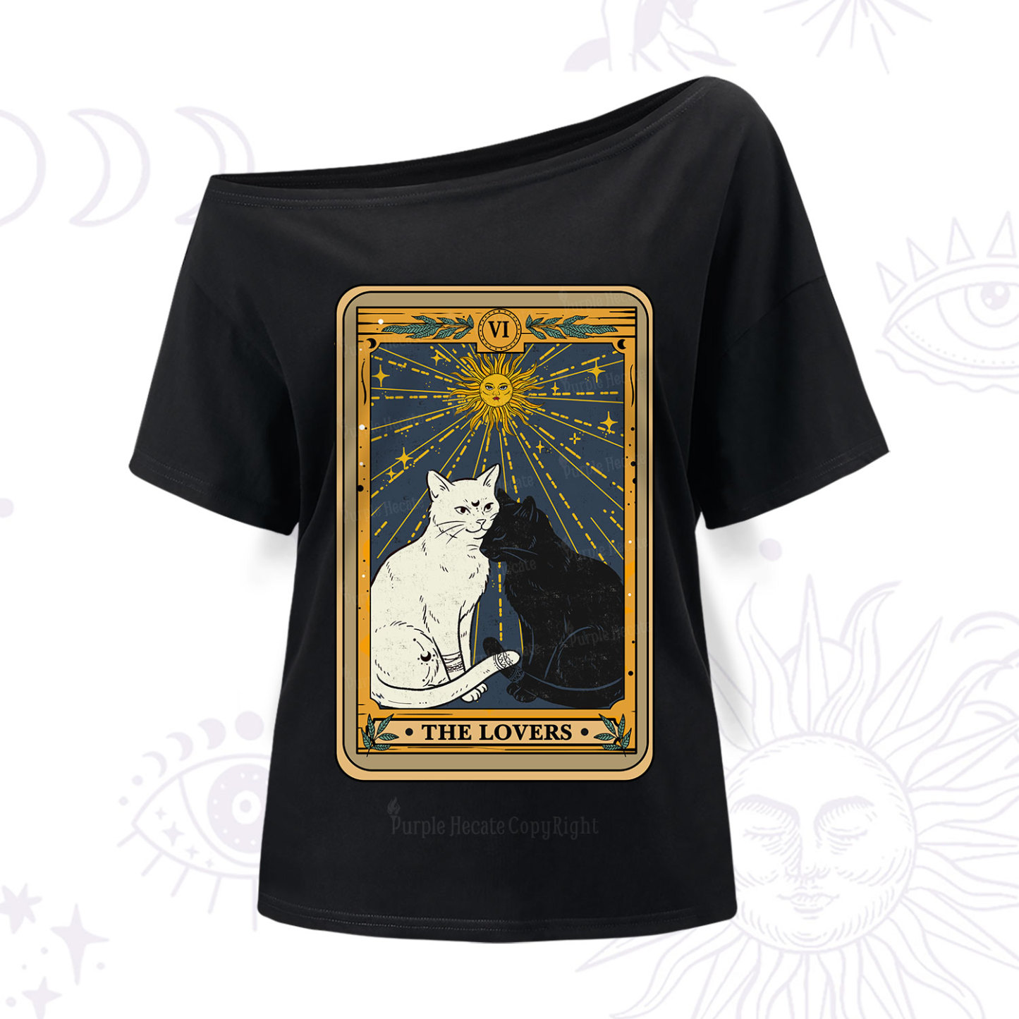 Purplehecate The Lovers Cat Tarot Card One Shoulder T-Shir