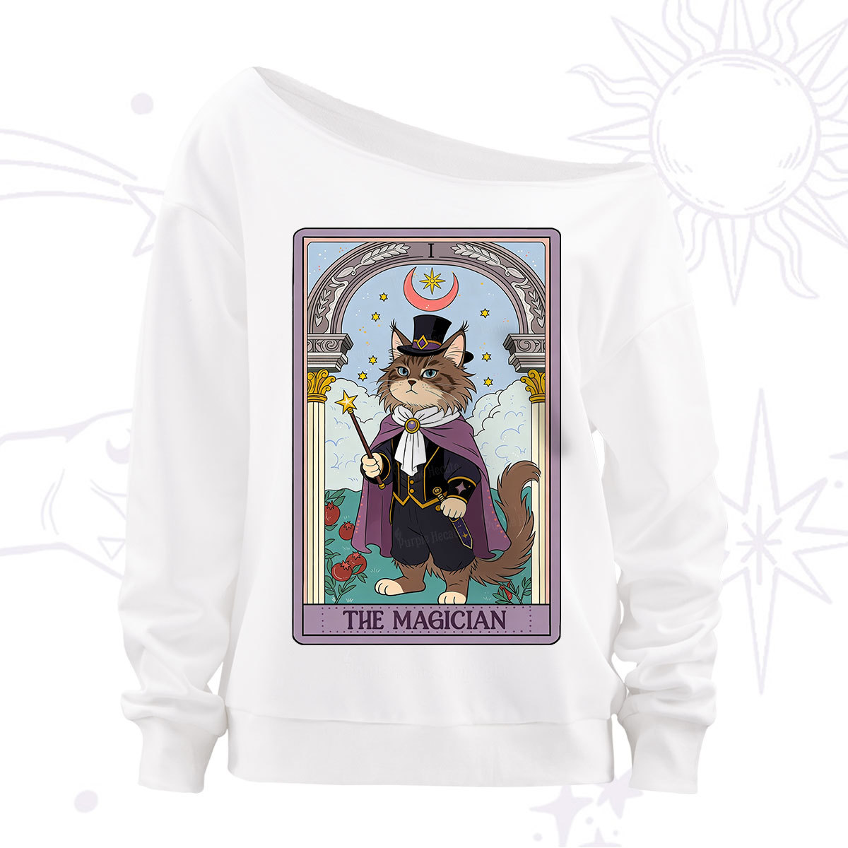 Purplehecate The Magician Cat Tarot Off The Shoulder Sweatshirt