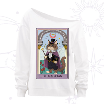 Purplehecate The Magician Cat Tarot Off The Shoulder Sweatshirt