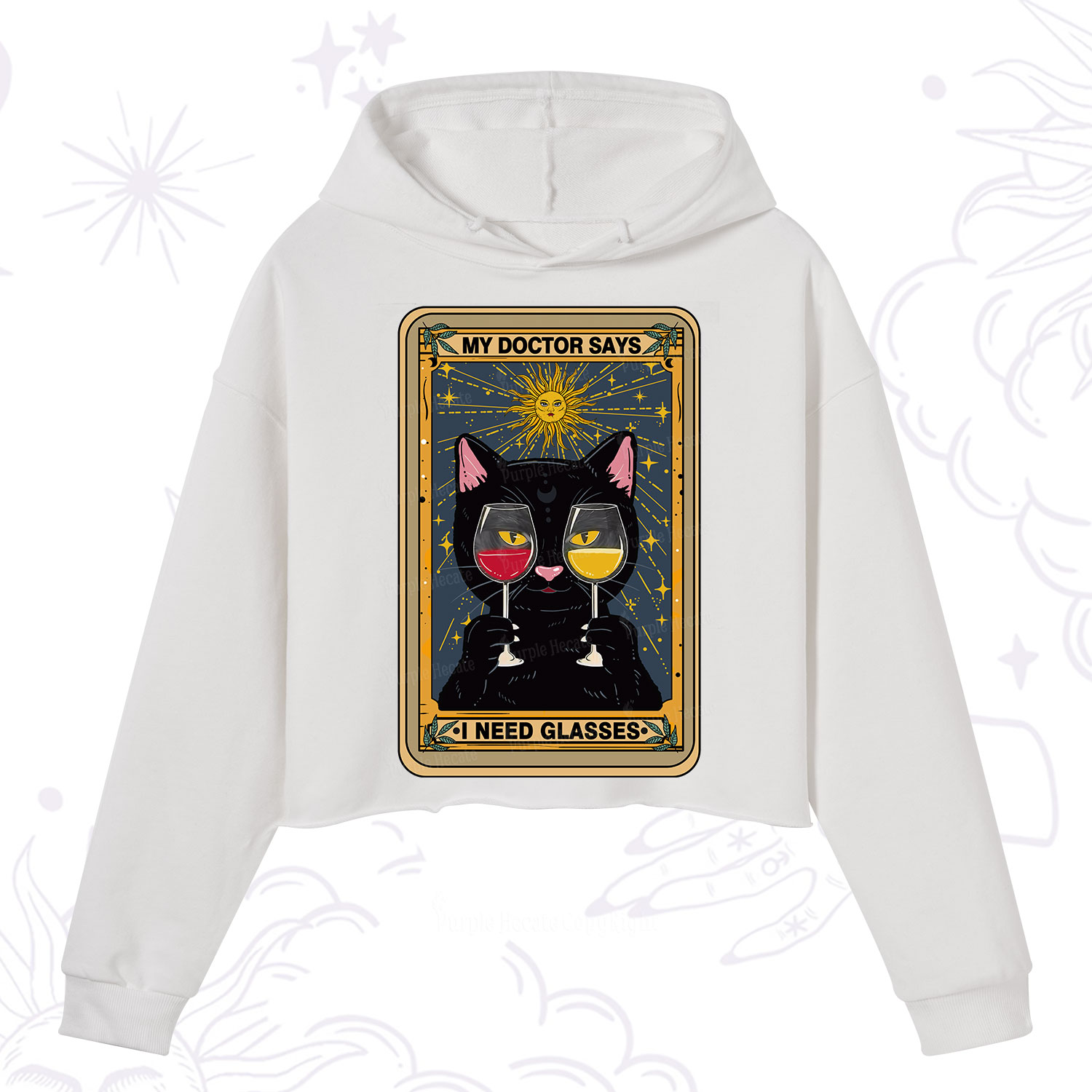 Purplehecate Funny Black Cat My Doctor Says I Need Glasses Tarot Crop Hoodie